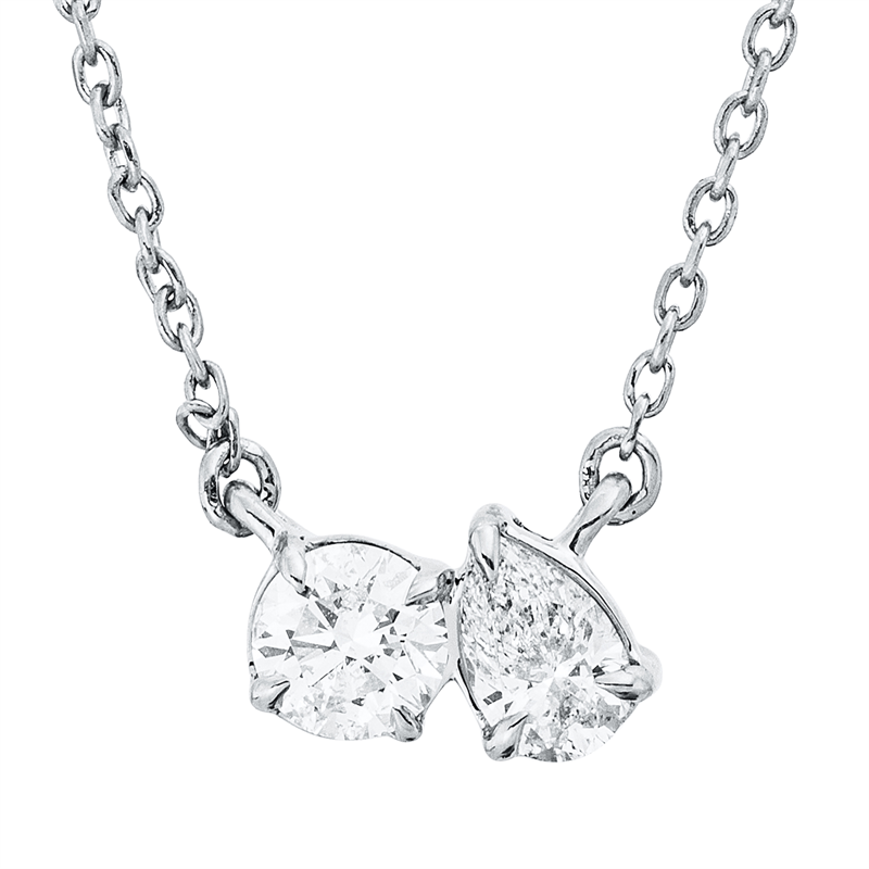 Collier 18 kt WG, mit ZÖ 40 cm + 42 cm, 1 Tropfen 0,15 ct, TW-si, 1 Brill. 0,16 ct, TW-si