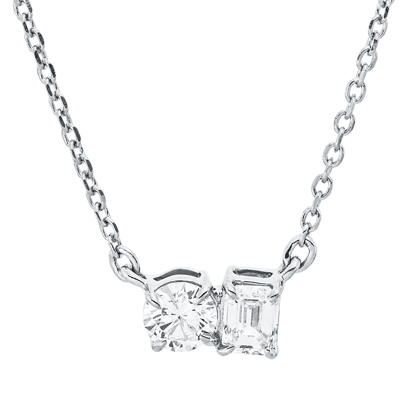 Collier 18 kt WG, mit ZÖ 40 cm + 42 cm, 1 Sm.schliff 0,13 ct, TW-si, 1 Brill. 0,15 ct, TW-si
