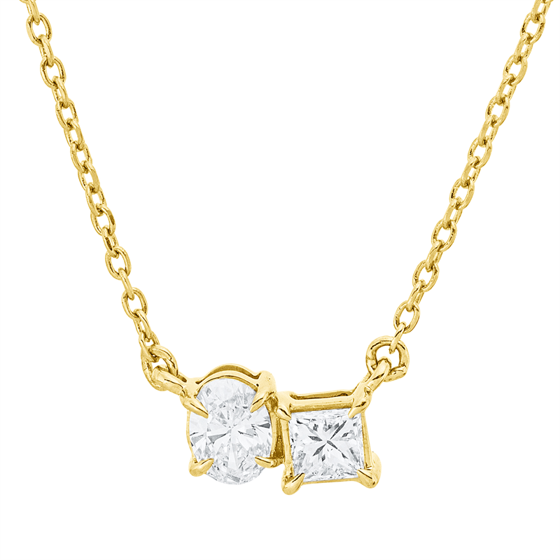 Collier 18 kt GG, mit ZÖ 40 cm + 42 cm, 1 Princ. 0,14 ct, TW-si, 1 Oval 0,15 ct, TW-si