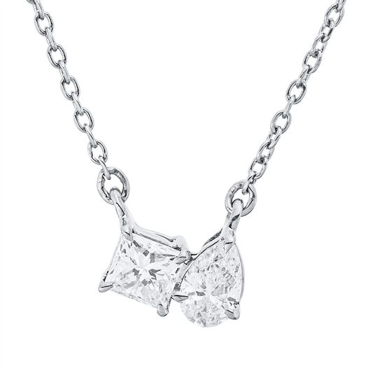 Collier 18 kt WG, mit ZÖ 40 cm + 42 cm, 1 Princ. 0,17 ct, TW-si, 1 Tropfen 0,17 ct, TW-si