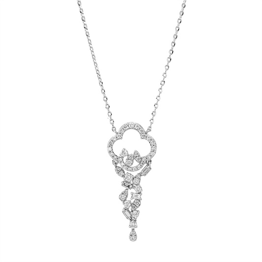 Collier 18 kt WG, mit ZÖ 41 cm,43 cm, 6 Brill. 0,07 ct, TW-si, 4 Bag. 0,07 ct, TW-si, 39 Brill. 0,18 ct, TW-si