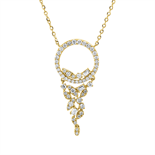 Collier 18 kt GG, mit ZÖ 41 cm, 43 cm, 10 Brill. 0,11 ct, TW-si, 3 Bag. 0,05 ct, TW-si, 43 Brill. 0,19 ct, TW-si