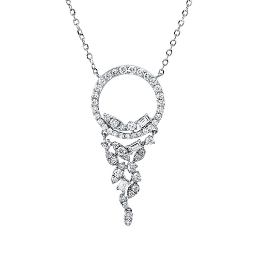 Collier 18 kt WG, mit ZÖ 41 cm, 43 cm, 10 Brill. 0,11 ct, TW-si, 3 Bag. 0,04 ct, TW-si, 43 Brill. 0,19 ct, TW-si