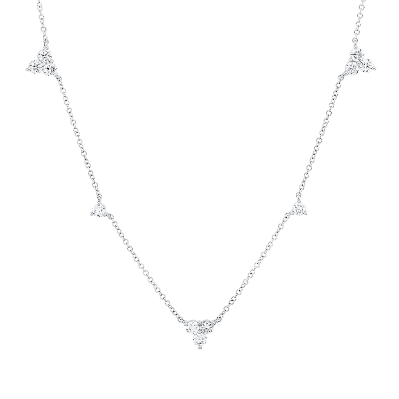 Collier 14 kt WG, mit ZÖ 40 cm + 43 cm, 13 Brill. 1,04 ct, TW-si