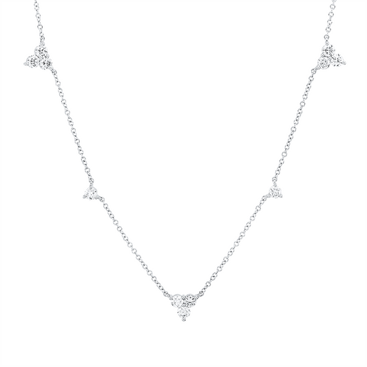 Collier 14 kt WG, mit ZÖ 40 cm + 43 cm, 13 Brill. 1,04 ct, TW-si