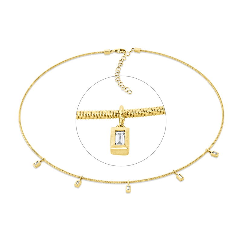 Collier 14 kt GG, mit ZÖ 40 cm + 43 cm, 5 Bag. 0,18 ct, TW-si