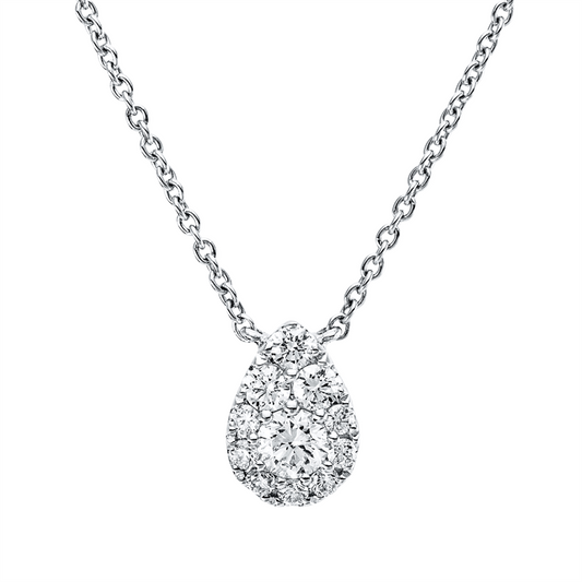 Collier 18 kt WG, mit ZÖ 42 cm + 43 cm, 11 Brill. 0,34 ct, TW-si