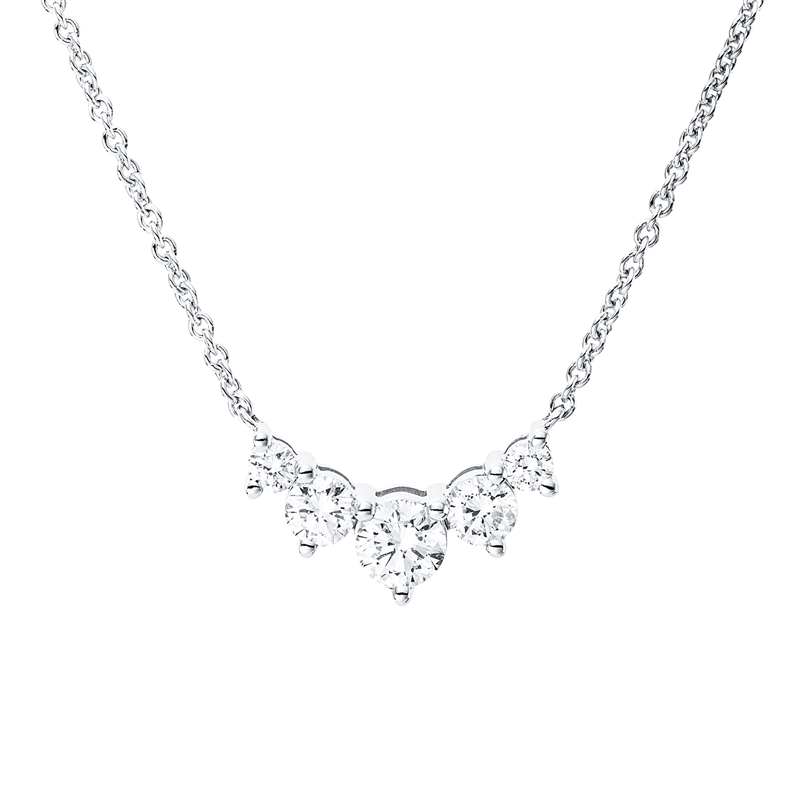 Collier 18 kt WG, mit ZÖ 40 cm + 43 cm, 5 Brill. 0,44 ct, TW-si