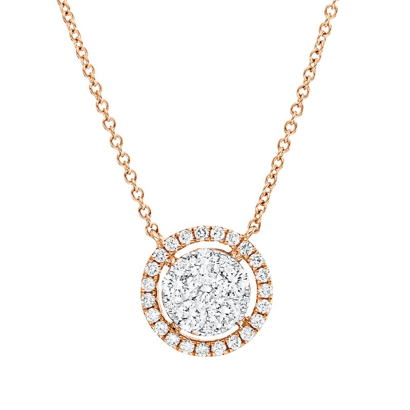 Collier 18 kt RG, mit ZÖ 40 cm, 28 Brill. 0,21 ct, TW-si, 6 Brill. 0,50 ct, TW-si