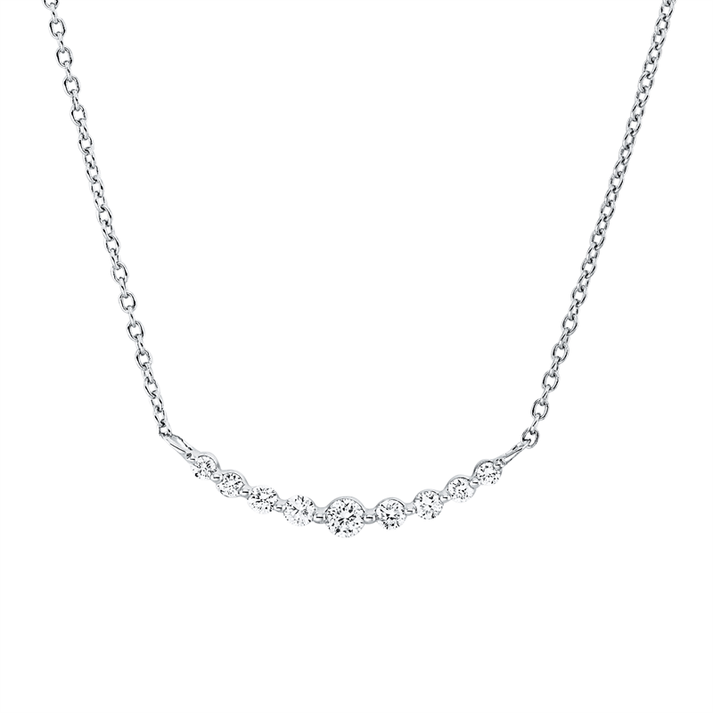 Collier 18 kt WG, mit ZÖ 40 cm + 42,5 cm, 1 Brill. 0,04 ct, TW-si, 8 Brill. 0,12 ct, TW-si