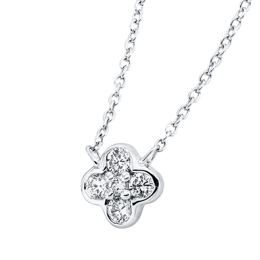 Collier 18 kt WG, mit ZÖ 40 cm + 42,5 cm, 1 Brill. 0,01 ct, TW-si, 4 Brill. 0,14 ct, TW-si