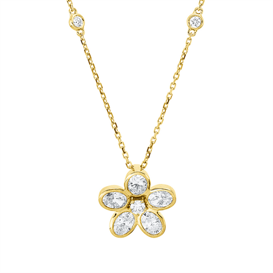 Collier 18 kt GG, mit ZÖ 40 cm + 43 cm, 5 Oval 1,20 ct, TW-si, 3 Brill. 0,12 ct, TW-si