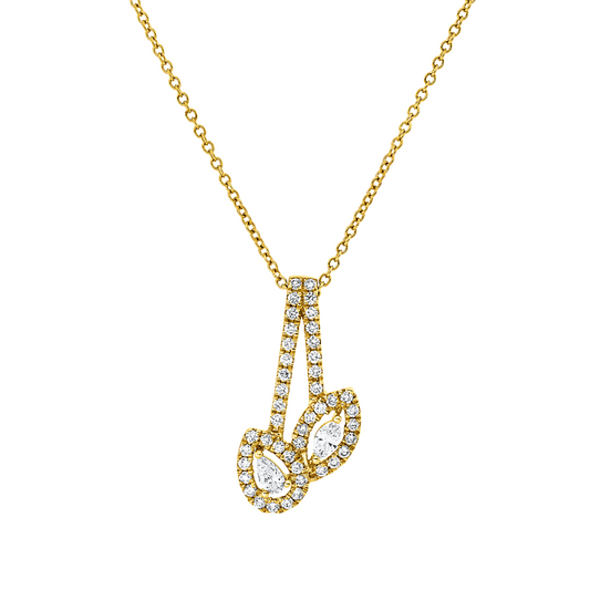 Collier 18 kt GG, mit ZÖ 40 cm, 1 Tropfen 0,08 ct, TW-vsi, 1 Nav. 0,08 ct, TW-vsi, 44 Brill. 0,34 ct, TW-si
