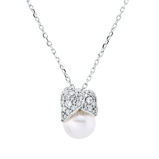 Collier 18 kt WG, mit ZÖ 40 cm, 33 Brill. 0,18 ct, TW-si, 1 SW weiß 7 mm