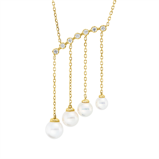 Collier 18 kt GG, mit ZÖ 40 cm, 7 Brill. 0,12 ct, TW-si, 4 SW weiß 4 - 6 mm