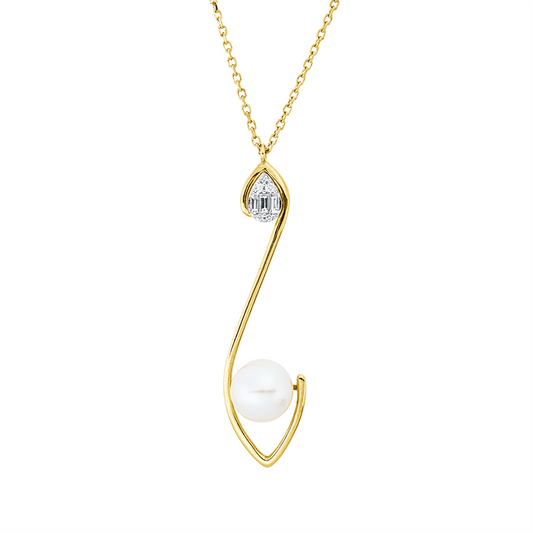 Collier 18 kt GG+WG, mit ZÖ 40 cm, 3 Bag. 0,05 ct, TW-vsi, 5 Brill. 0,02 ct, TW-si, 1 SW weiß 7 mm