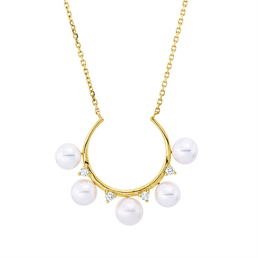 Collier 18 kt GG, mit ZÖ 40 cm, 4 Brill. 0,09 ct, TW-si, 4 SW weiß 5 mm, 1 SW weiß 5,5 mm