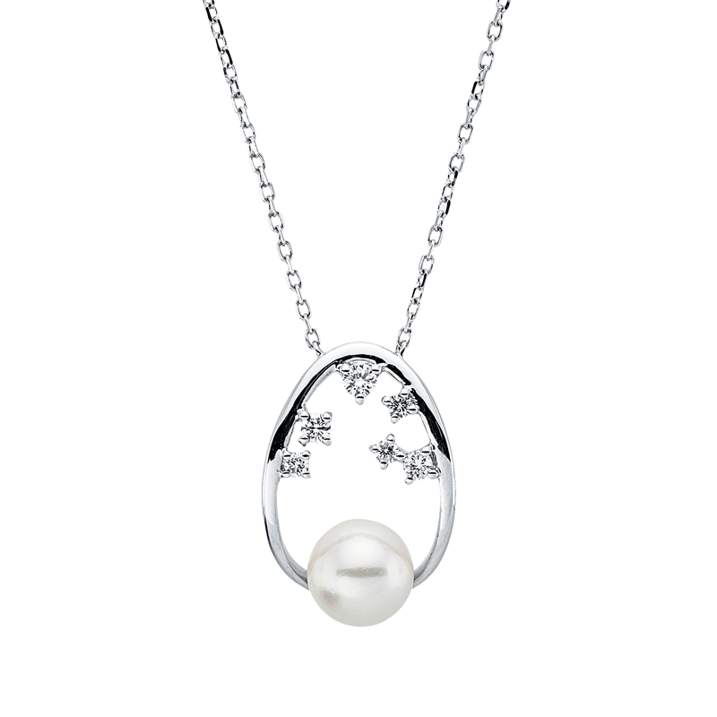Collier 18 kt WG, mit ZÖ 40 cm, 6 Brill. 0,13 ct, TW-si, 1 SW weiß 6,5 mm