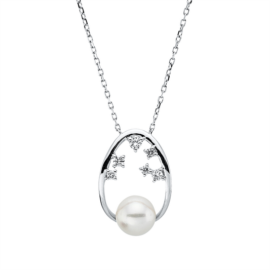 Collier 18 kt WG, mit ZÖ 40 cm, 6 Brill. 0,13 ct, TW-si, 1 SW weiß 6,5 mm