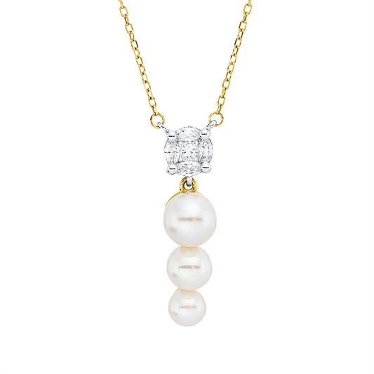 Collier 18 kt GG+WG, mit ZÖ 40 cm, 1 Princ. 0,06 ct, 4 Nav. 0,12 ct, TW-vsi, 3 SW weiß 4-6mm
