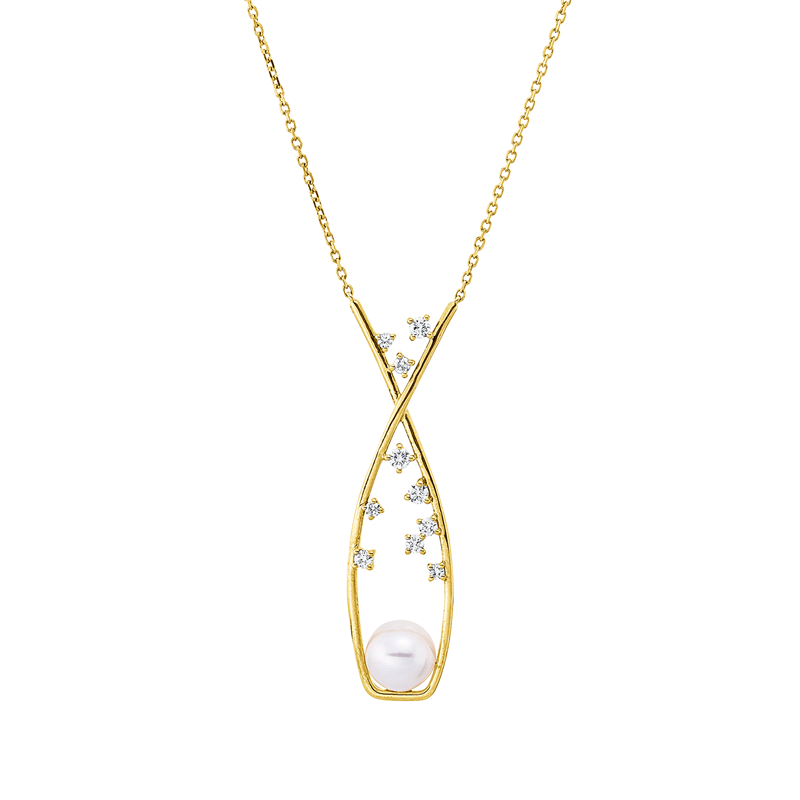 Collier 18 kt GG, mit ZÖ 40 cm, 10 Brill. 0,26 ct, TW-si, 1 SW weiß 7 mm