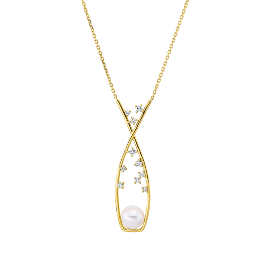 Collier 18 kt GG, mit ZÖ 40 cm, 10 Brill. 0,26 ct, TW-si, 1 SW weiß 7 mm