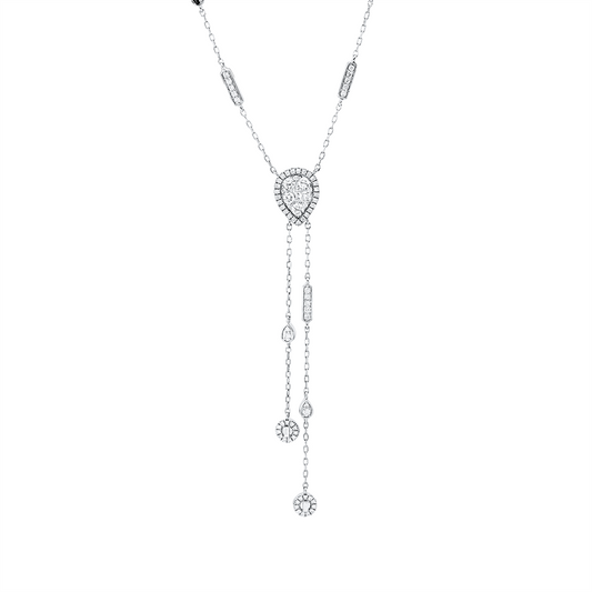 Collier 18 kt WG, mit ZÖ 40 cm, 2 Bag. 0,02 ct, TW-vsi, 82 Brill. 0,76 ct, TW-si
