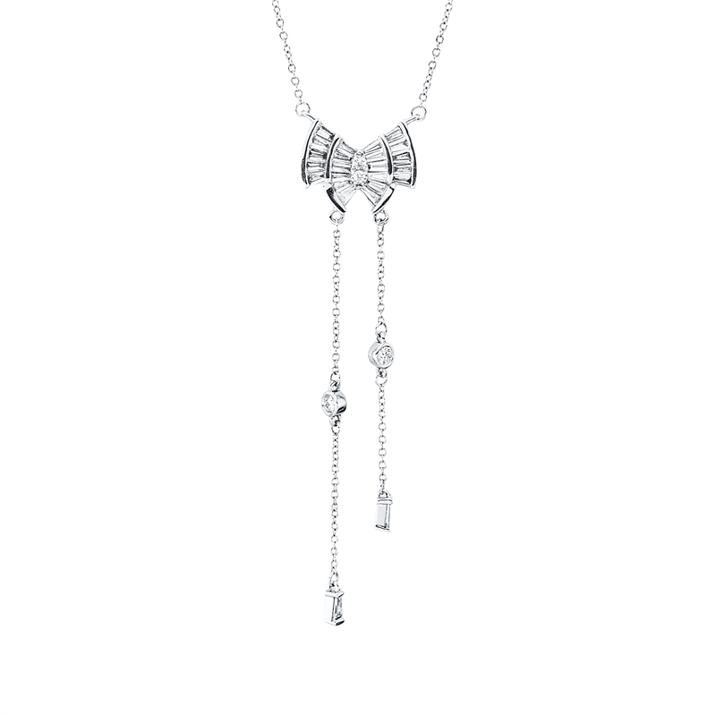 Collier 18 kt WG, mit ZÖ 40 cm, 24 Trap. 0,50 ct, TW-vsi, 8 Brill. 0,24 ct, TW-si