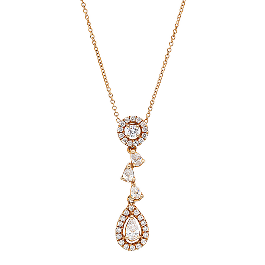 Collier 18 kt RG, mit ZÖ 40 cm, 4 Tropfen 0,30 ct, TW-vsi, 30 Brill. 0,24 ct, TW-si