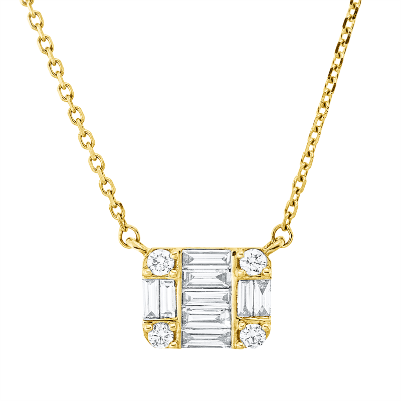 Collier 18 kt GG, mit ZÖ 40 cm, 9 Bag. 0,29 ct, TW-vsi, 4 Brill. 0,10 ct, TW-si