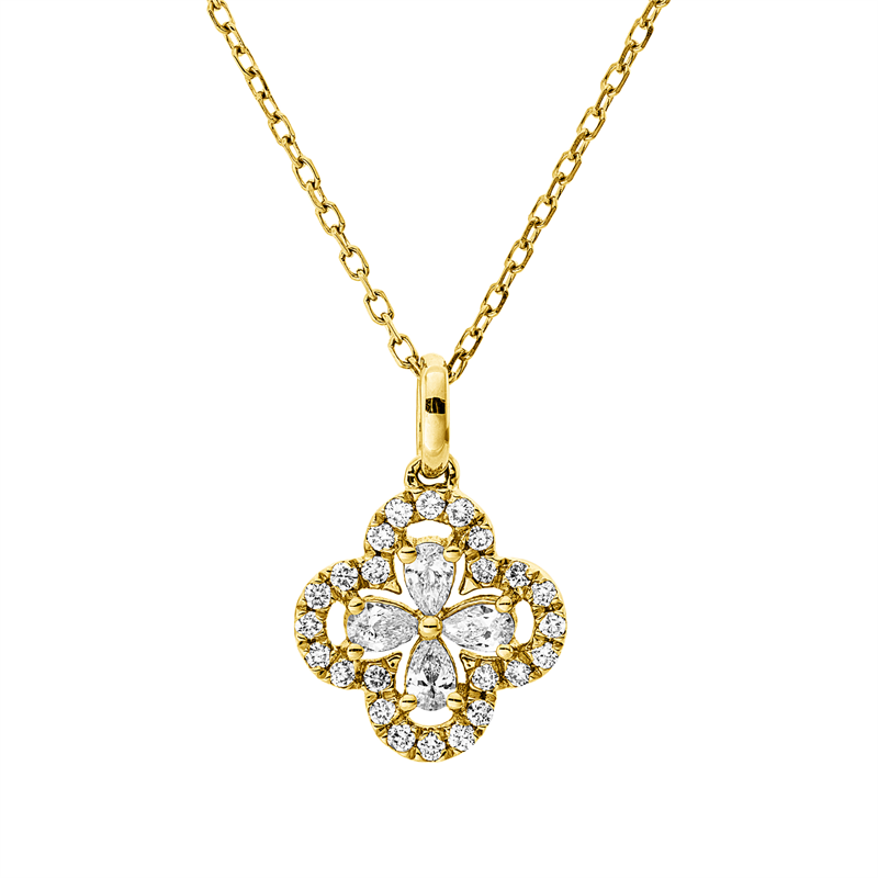 Collier 18 kt GG, mit ZÖ 40 cm, 4 Tropfen 0,14 ct, TW-vsi, 24 Brill. 0,11 ct, TW-si
