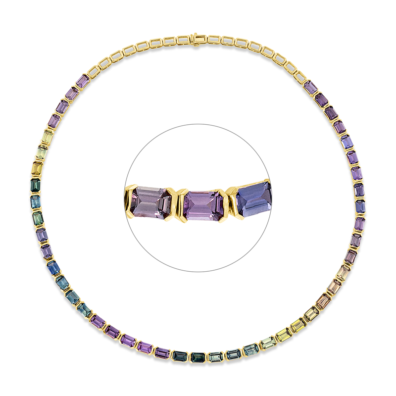 Collier 18 kt GG, 45 Saphire 26,46 ct multicolor
