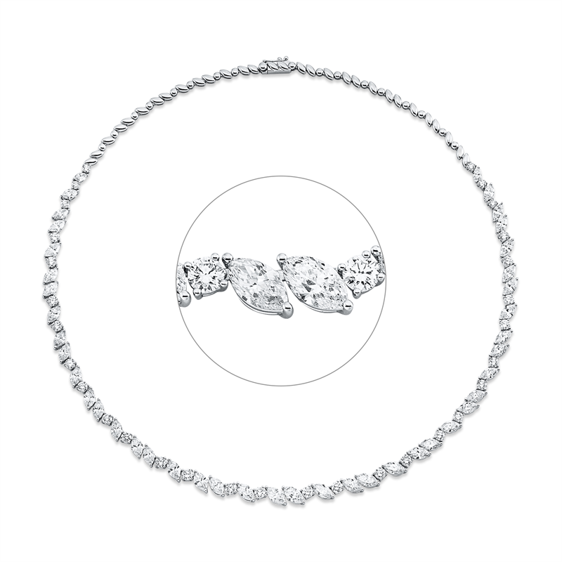 Collier 18 kt WG, 26 Nav. 6,53 ct, TW-si, 16 Nav. 3,95 ct, TW-si, 30 Brill. 3,20 ct, TW-si