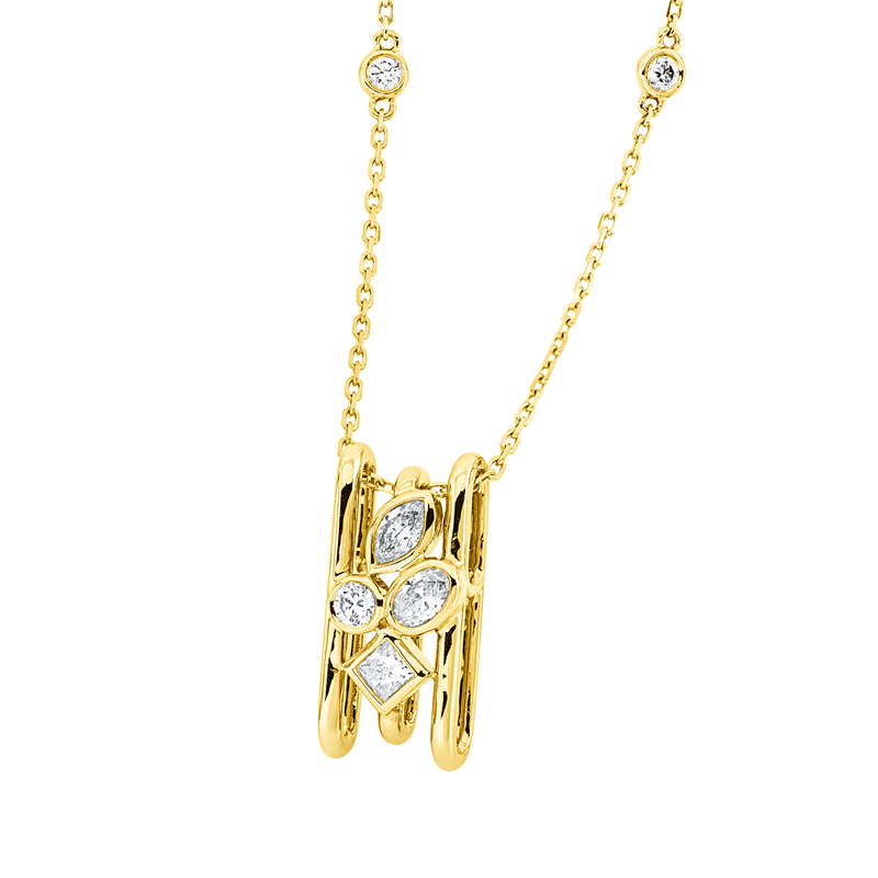 Collier 18 kt GG,1 Nav.0,11 ct, TW-si, 1 Oval 0,12 ct, TW-si, 3 Brill.0,11 ct,TW-si, 1 Princ.0,10 ct,TW-si