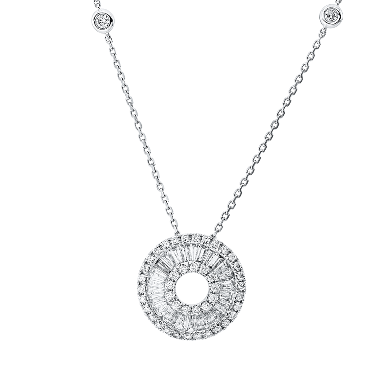 Collier 18 kt WG, mit ZÖ 40 cm + 43 cm, 25 Trap. 0,58 ct, TW-si, 45 Brill. 0,34 ct, TW-si