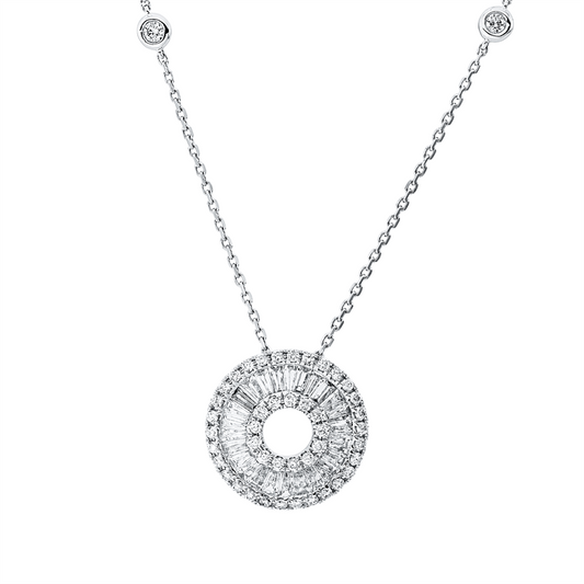 Collier 18 kt WG, mit ZÖ 40 cm + 43 cm, 25 Trap. 0,58 ct, TW-si, 45 Brill. 0,34 ct, TW-si