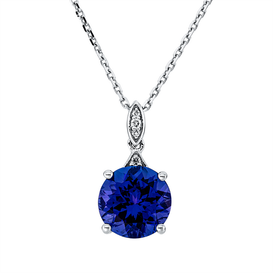 Collier 18 kt WG, mit ZÖ 40 cm + 43 cm, 4 Brill. 0,02 ct, TW-si, 1 Tansanit 2,70 ct blau