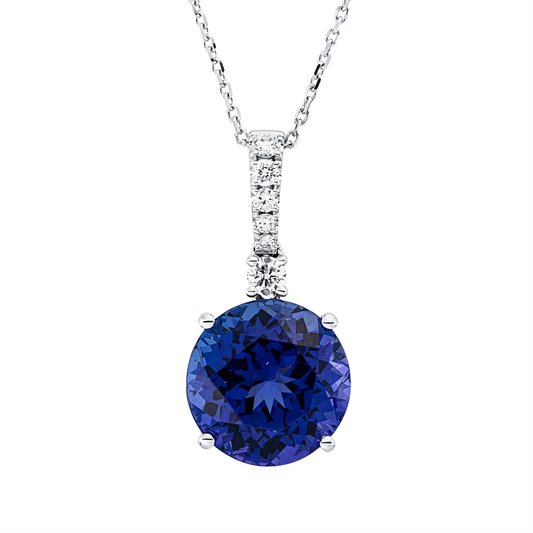 Collier 18 kt WG, mit ZÖ 40 cm + 43 cm, 8 Brill. 0,26 ct, TW-si, 1 Tansanit 7,83 ct blau