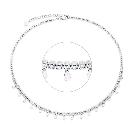 Collier 18 kt WG, choker, mit ZÖ 34,5 cm, 17 Fant-Schl. 2,95 ct, W-vsi, 55 Brill. 0,75 ct, W-vsi