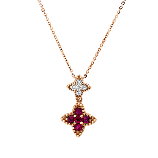Collier 18 kt RG, mit ZÖ 42,43,44 cm, 5 Brill. 0,10 ct, TW-si, 5 Rubine 0,31 ct rot