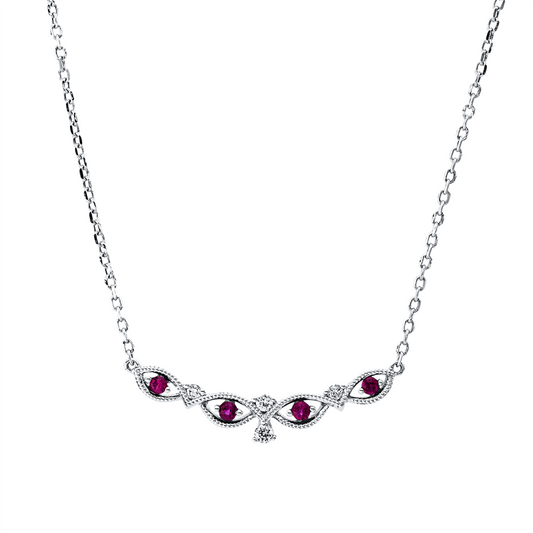 Collier 18 kt WG, mit ZÖ 42,43,44 cm, 4 Brill. 0,05 ct, TW-si, 4 Rubine 0,07 ct rot