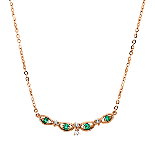 Collier 18 kt RG, 4 Brill. 0,05 ct, W-si, 4 Smaragde 0,06 ct grün