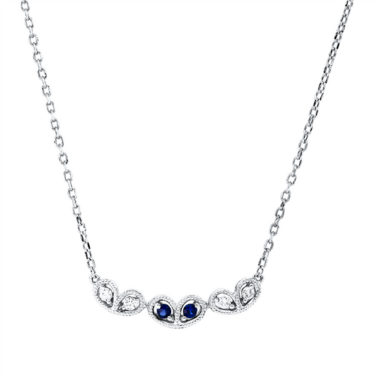 Collier 18 kt WG, mit ZÖ 42,43,44cm, 4 Brill. 0,05 ct, TW-si, 2 Saphire 0,04 ct blau