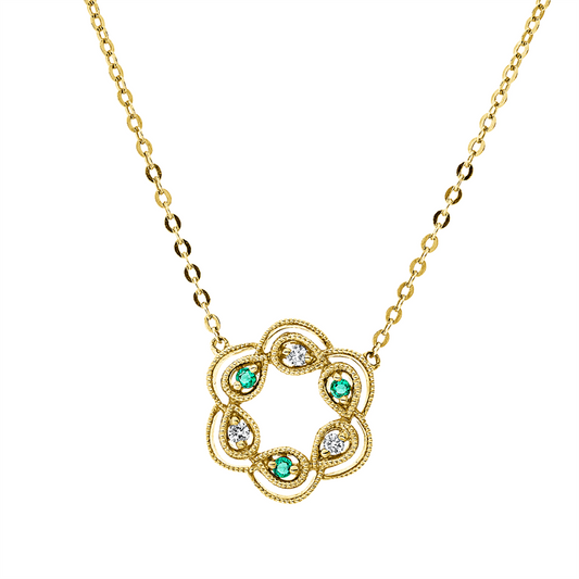 Collier 18 kt GG, 3 Brill. 0,04 ct, TW-si, 3 Smaragde 0,03 ct grün