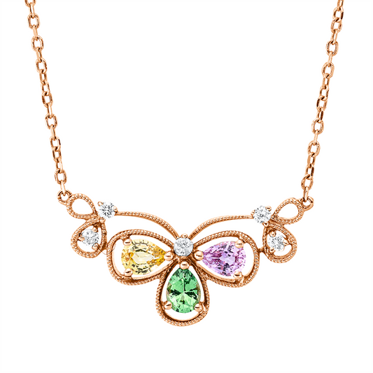 Collier 18 ktRG, 5 Brill.0,07ct,TW-si, 1 Saphir 0,15ct pink, 1 Tsavorith 0,16ct grün, 1 Saphir 0,16ct gelb