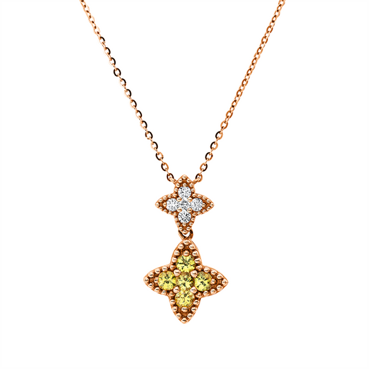 Collier 18 kt RG, mit ZÖ 42,43,44 cm, 5 Brill. 0,08 ct, TW-si, 5 Saphire 0,35 ct gelb