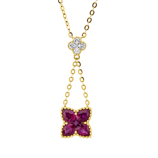 Collier 14 kt GG, mit ZÖ 42 cm + 43,5 cm, 5 Brill.0,11 ct, TW-si, 1 Rubin 0,06 ct rot, 4 Rubine 1,11ct rot