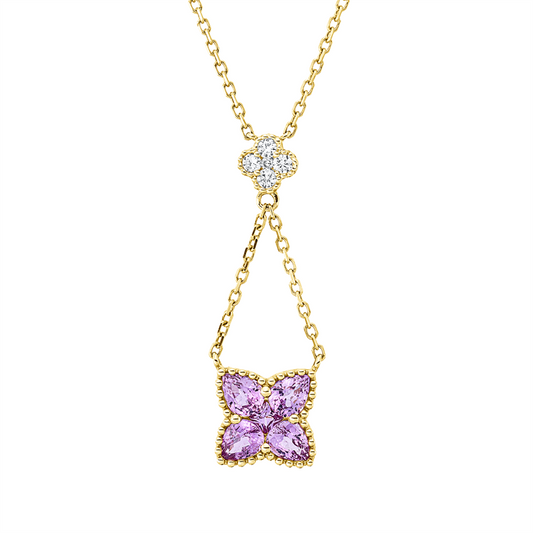 Collier 14 kt GG, 5 Brill. 0,11 ct, TW-si, 1 Saphir 0,06 ct pink, 4 Saphire 1,09 ct pink