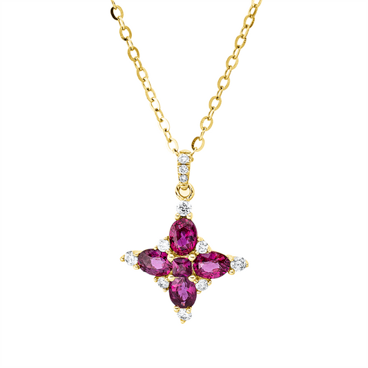 Collier 14 kt GG, 11 Brill. 0,12 ct, TW-si, 1 Rubin 0,06 ct rot, 4 Rubine 0,94 ct rot