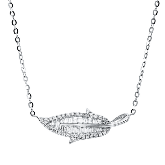 Collier 18 kt WG, mit ZÖ 40 cm + 42,5 cm, 21 Bag. 0,37 ct, TW-si, 35 Brill. 0,11 ct, TW-si